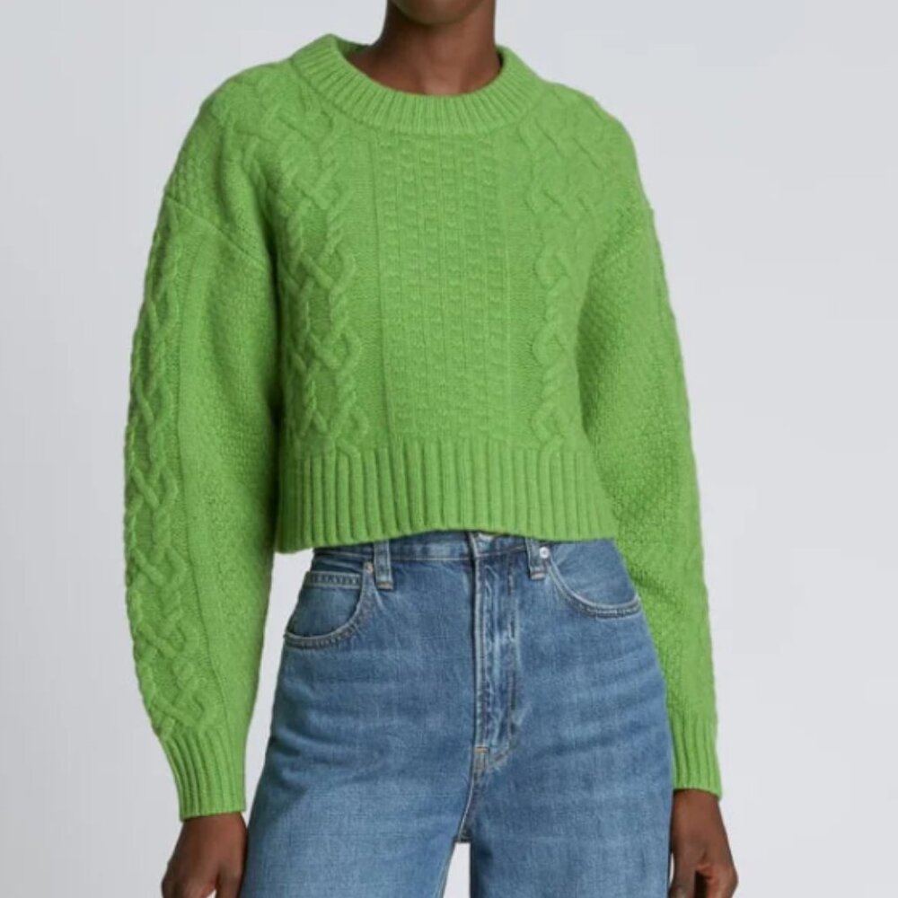 Everlane green Merino Cropped Cable Sweater in salted lime - size XS/S